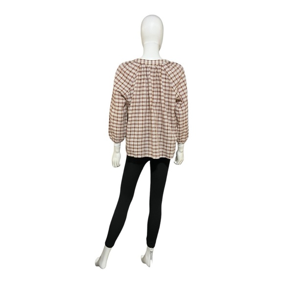 Universal Thread Tan Plaid Peasant Top, XS - Picture 4 of 10
